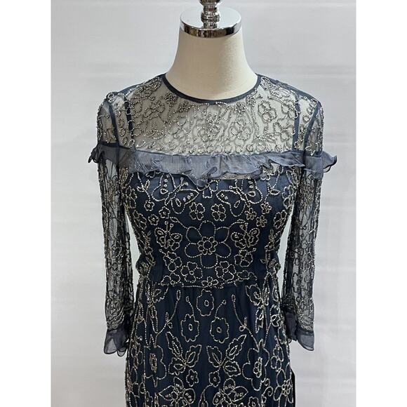 Needle & Thread Linear Butterfly Beaded Sheer Mesh Shift Dress Sz 4 India Made - Picture 5 of 16